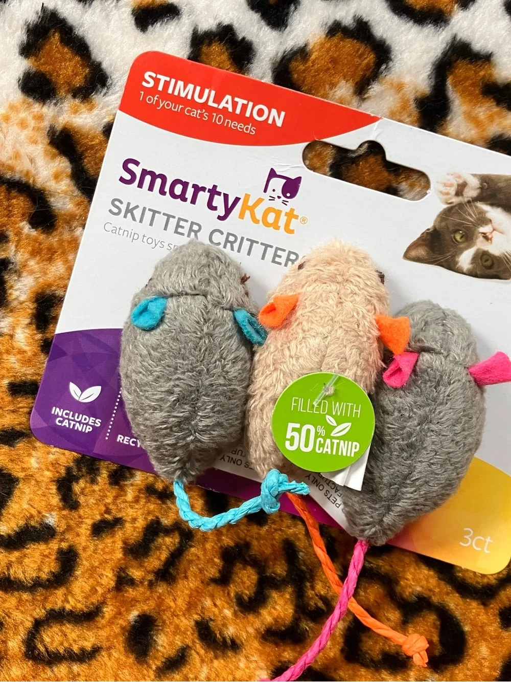 Plush Leopard Cat Mat and Catnip Mice